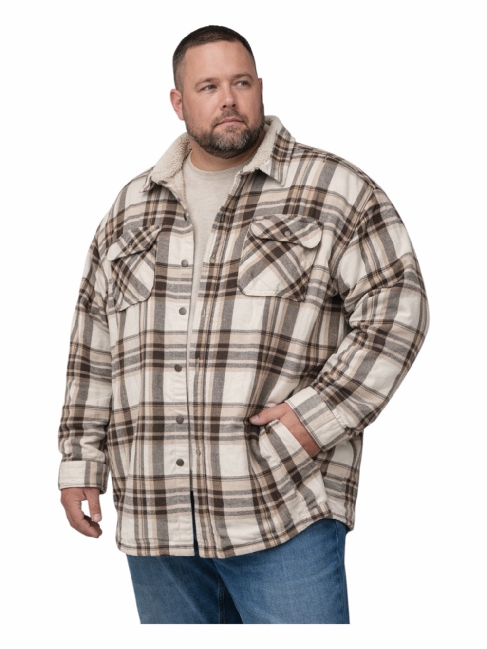Wrangler Authentics Sherpa Lined Flannel Jacket 3XL Brown Plaid Heavy Shirt Jckt